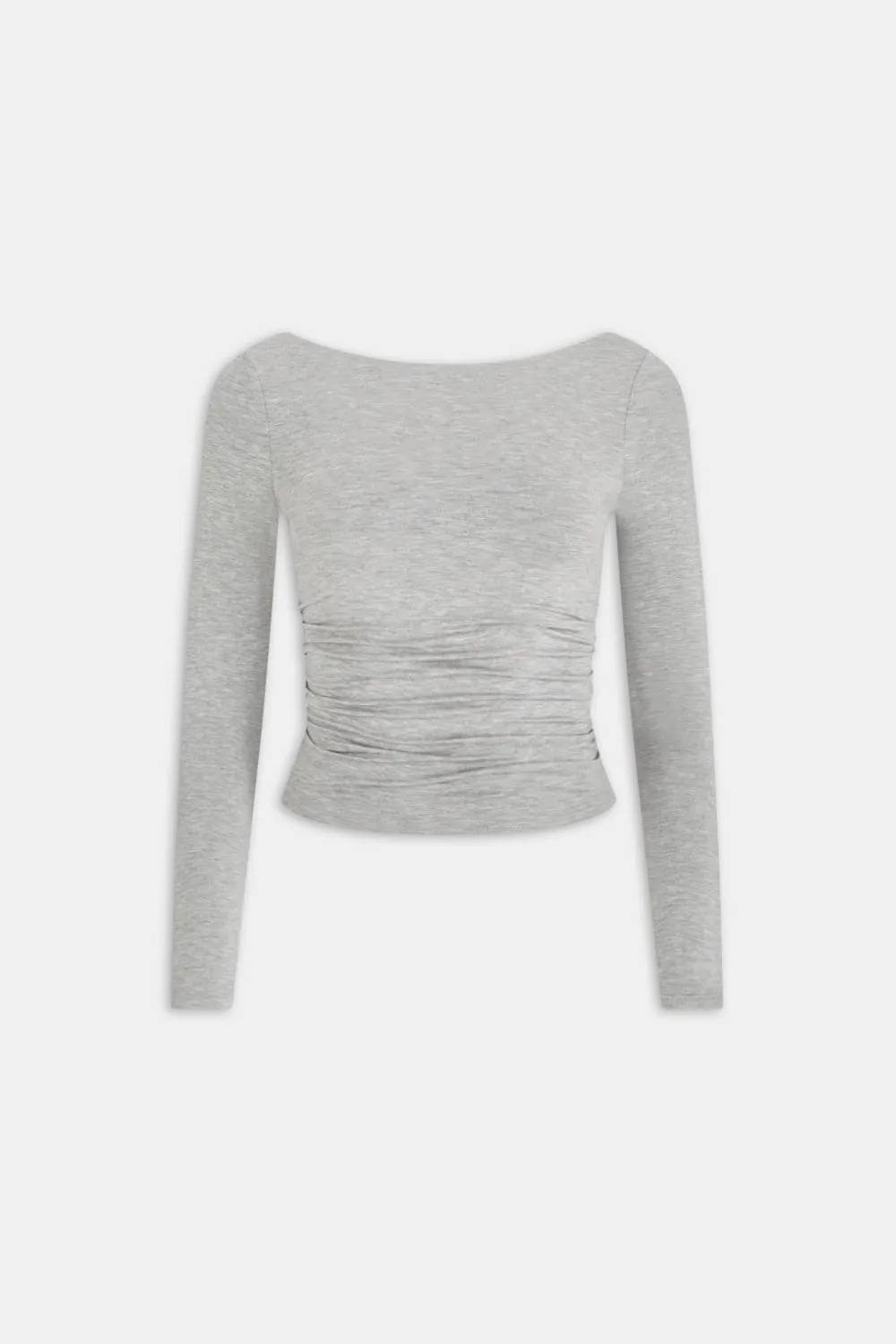 365 RUCHED SIDE OPEN BACK LONG SLEEVE TOP - GREY MARL