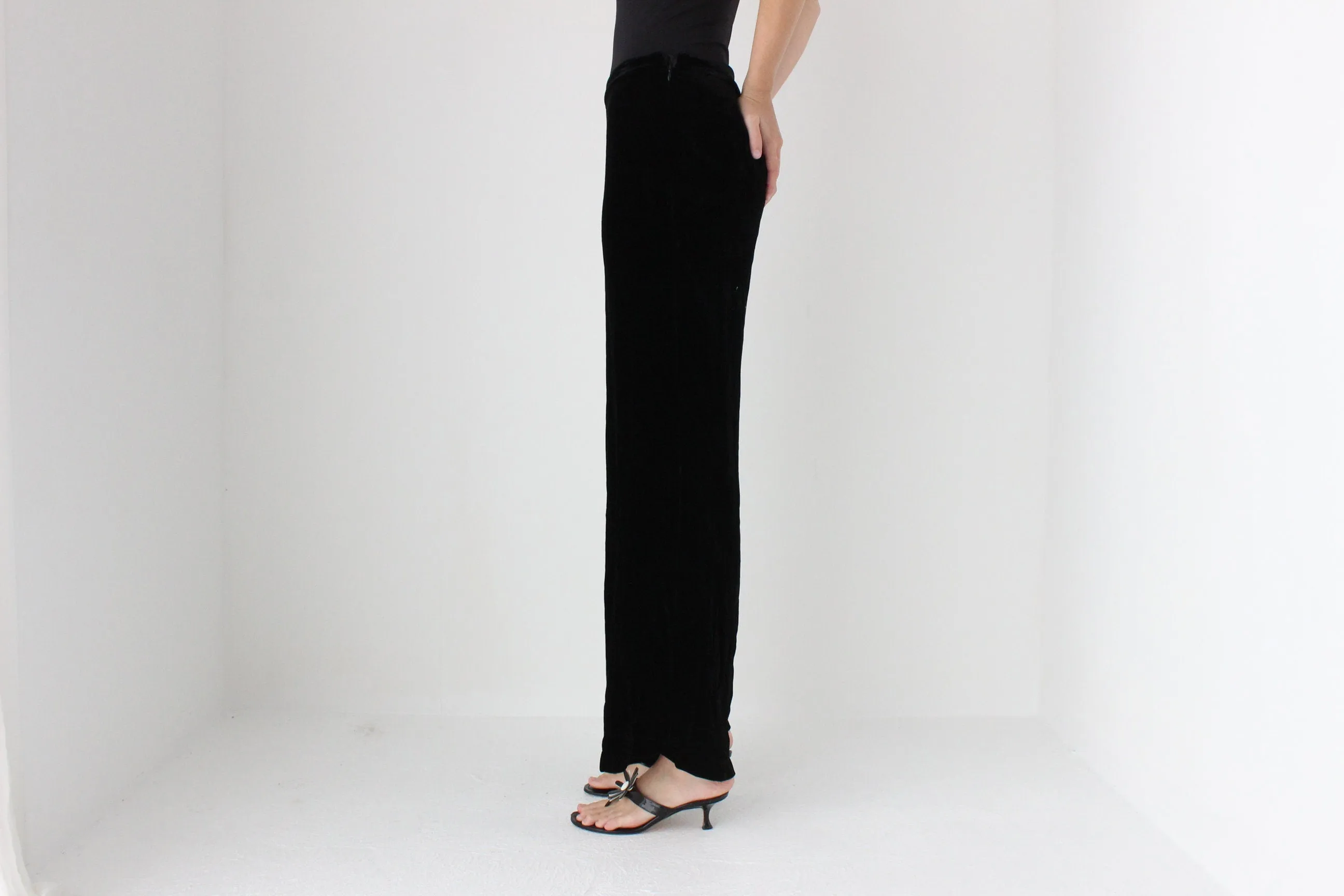 90s SILK VELVET Minimal, Relaxed Wide Leg Trousers in Black