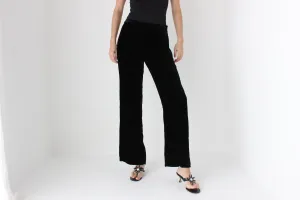 90s SILK VELVET Minimal, Relaxed Wide Leg Trousers in Black