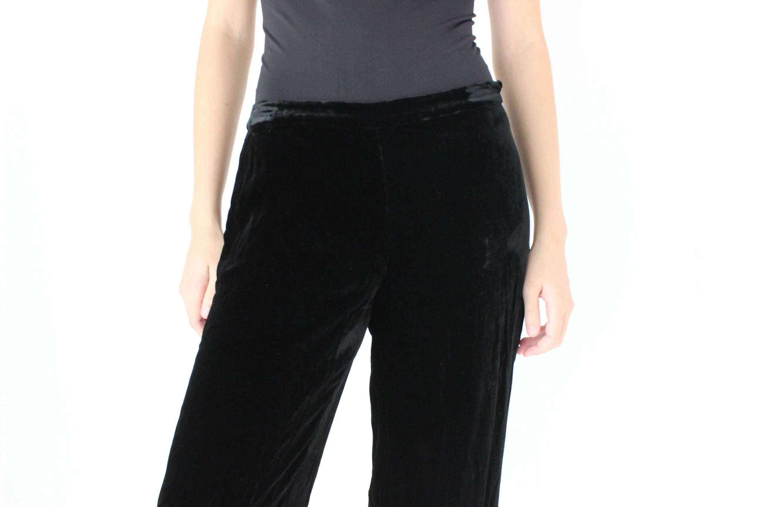 90s SILK VELVET Minimal, Relaxed Wide Leg Trousers in Black