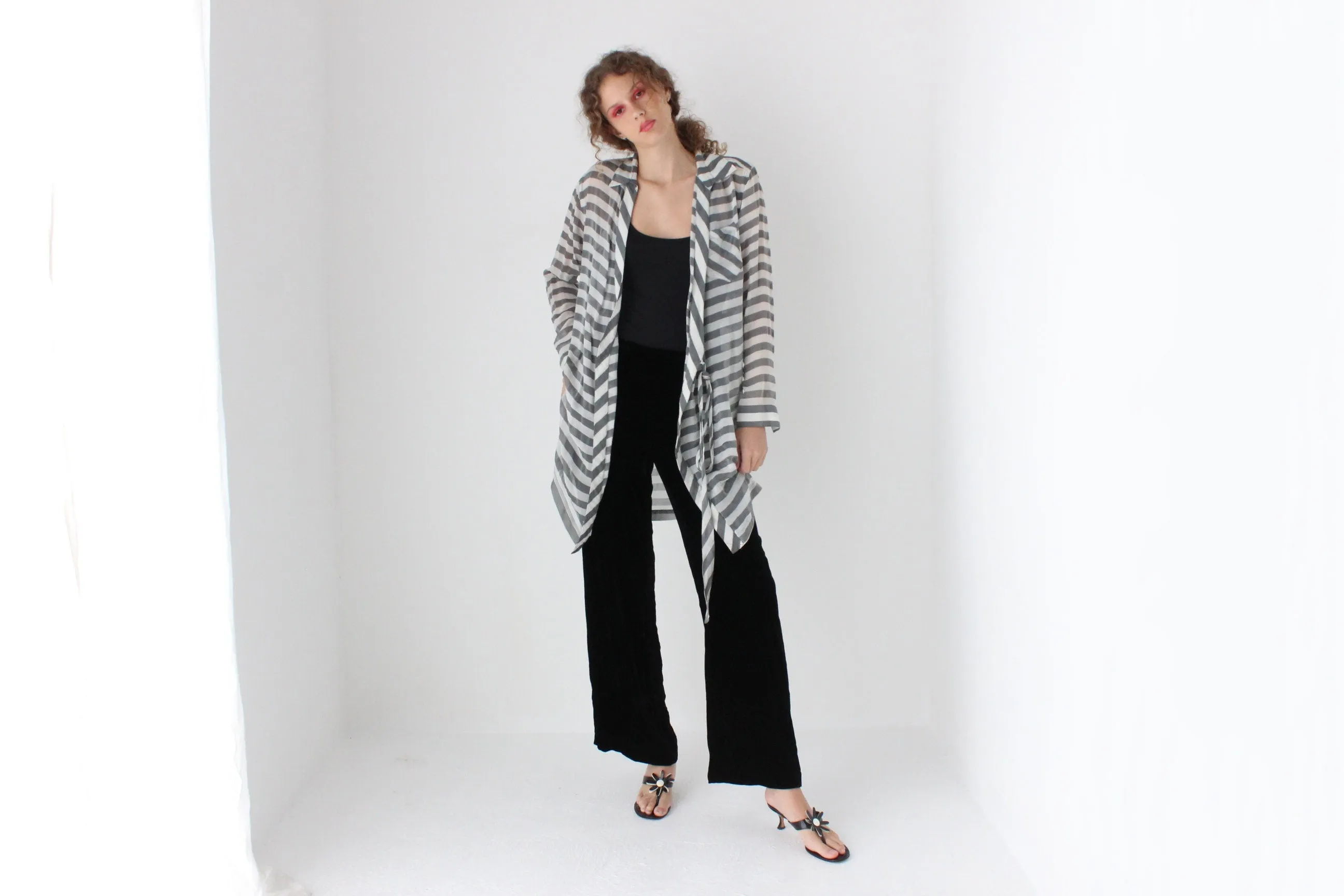 90s SILK VELVET Minimal, Relaxed Wide Leg Trousers in Black