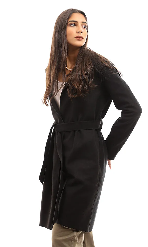 96981 Hooded Neck Solid Black Gogh Coat
