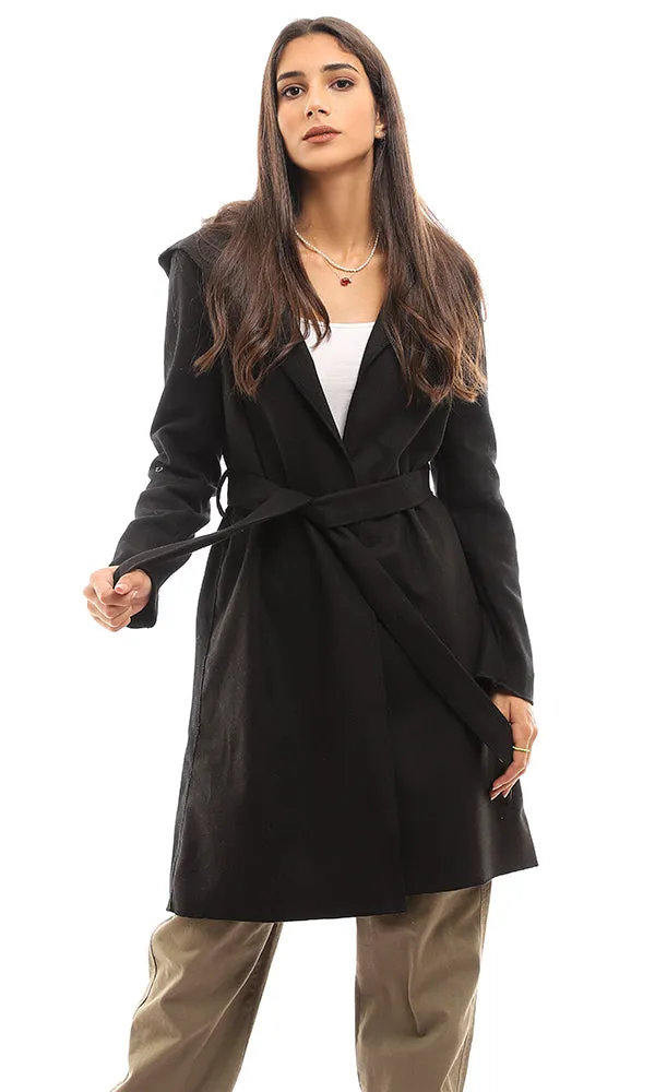 96981 Hooded Neck Solid Black Gogh Coat