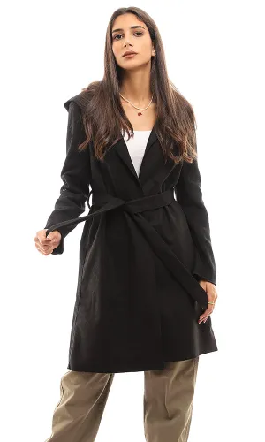 96981 Hooded Neck Solid Black Gogh Coat