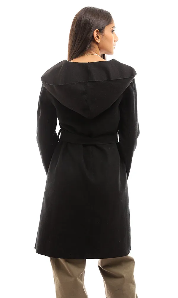 96981 Hooded Neck Solid Black Gogh Coat