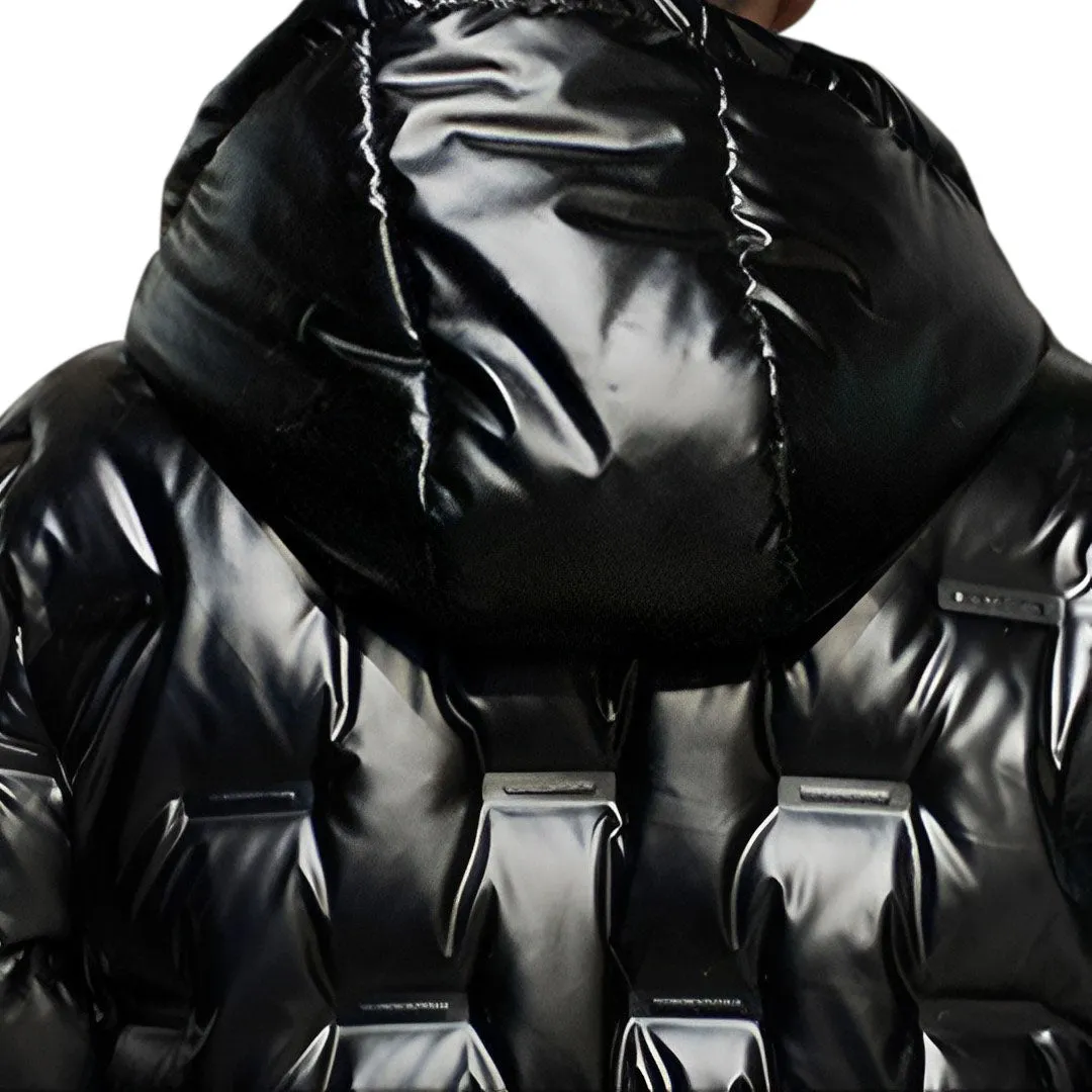 abbee Black 3XL Winter Hooded Glossy Down Jacket Stylish Lightweight Quilted Warm Puffer Coat