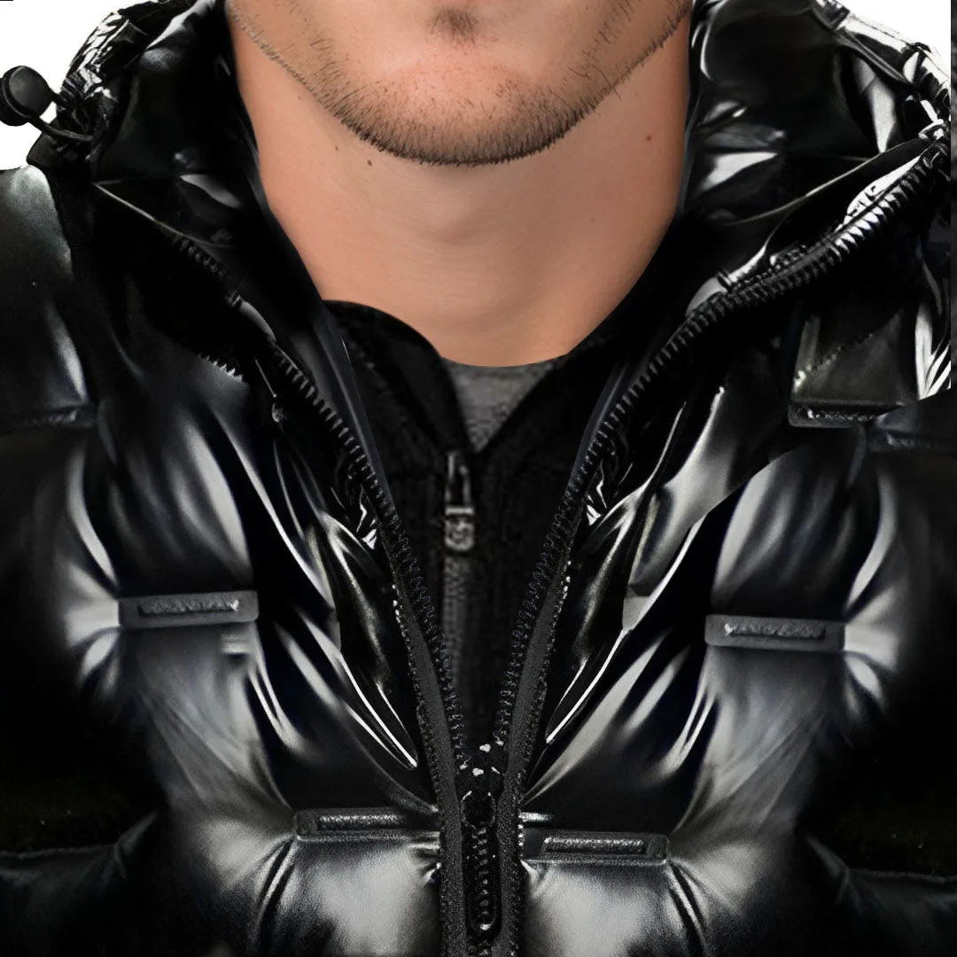 abbee Black 3XL Winter Hooded Glossy Down Jacket Stylish Lightweight Quilted Warm Puffer Coat