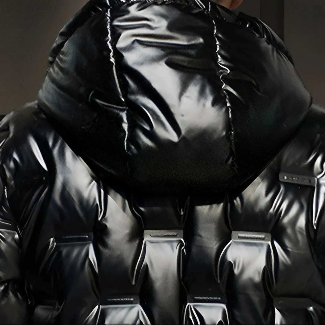 abbee Black 3XL Winter Hooded Glossy Down Jacket Stylish Lightweight Quilted Warm Puffer Coat