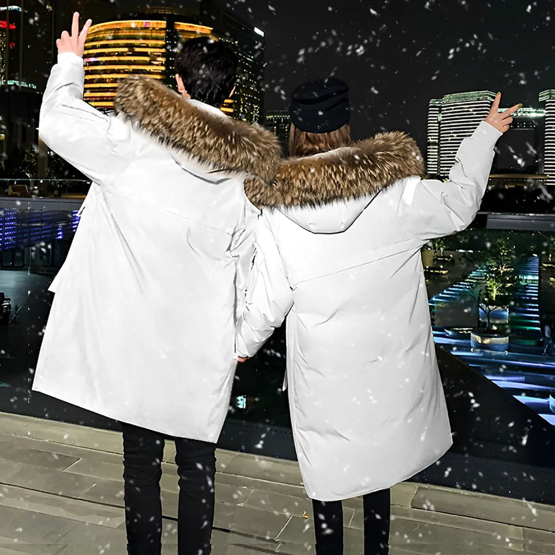 abbee White Large Winter Fur Hooded Thick Overcoat Jacket Stylish Lightweight Quilted Warm Puffer Coat