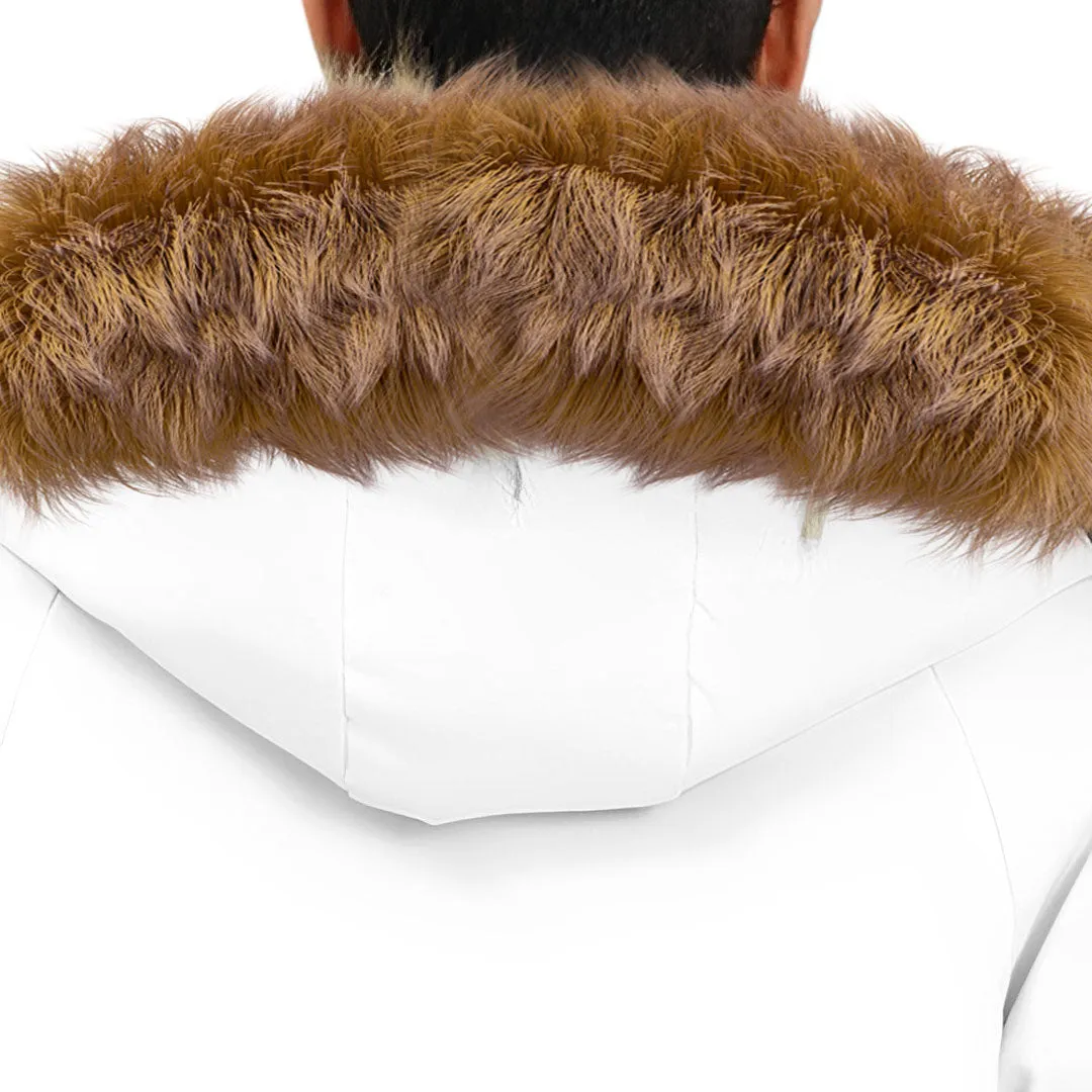 abbee White Large Winter Fur Hooded Thick Overcoat Jacket Stylish Lightweight Quilted Warm Puffer Coat