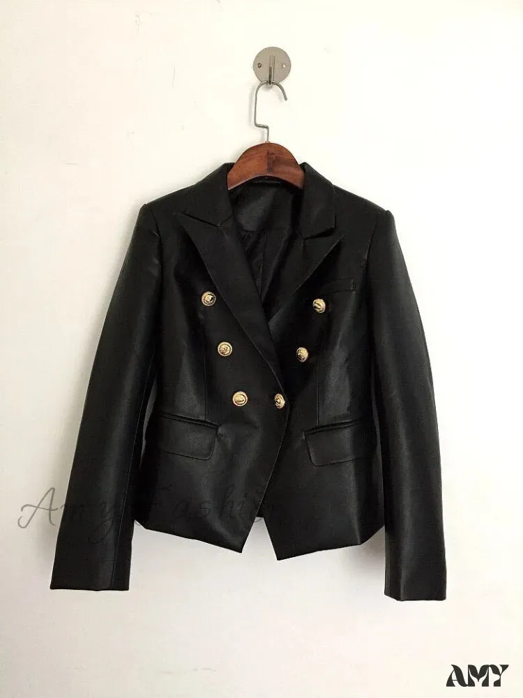 Amy Fashion - Newest Designer Synthetic Leather Blazer