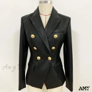 Amy Fashion - Newest Designer Synthetic Leather Blazer