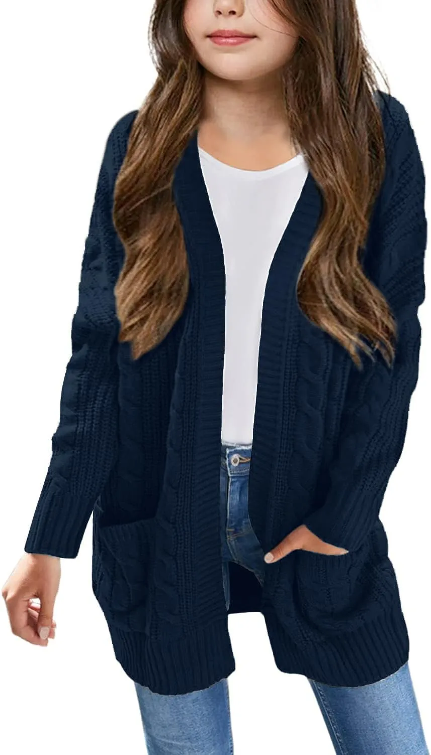 Arshiner Girls Open Front Cardigan Long Sleeve Sweater Coat with Pockets