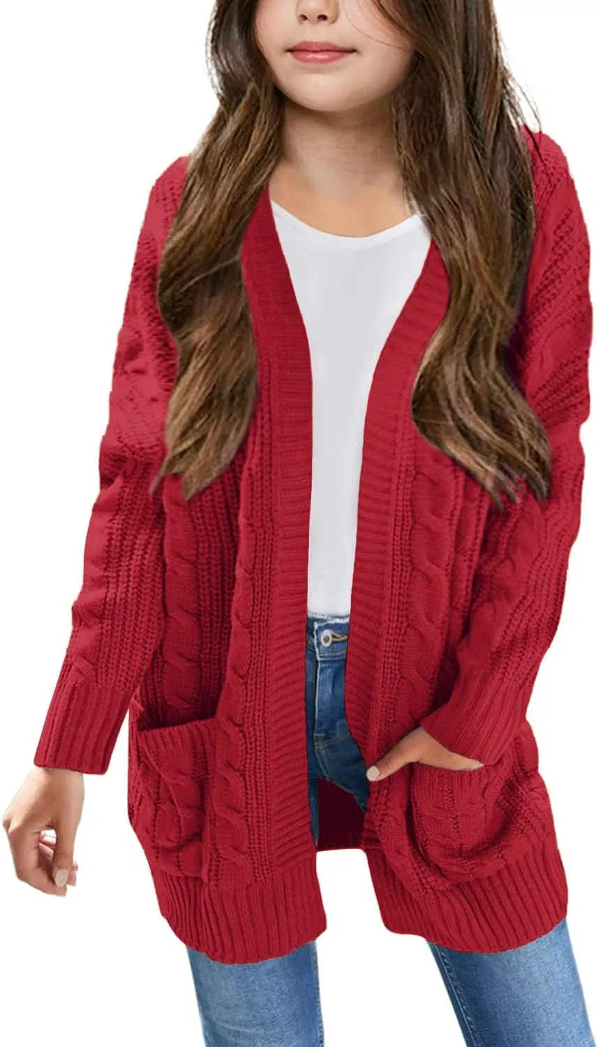 Arshiner Girls Open Front Cardigan Long Sleeve Sweater Coat with Pockets