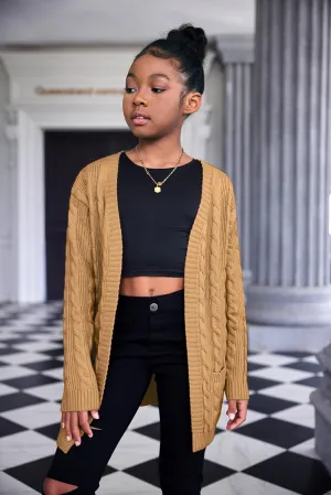Arshiner Girls Open Front Cardigan Long Sleeve Sweater Coat with Pockets