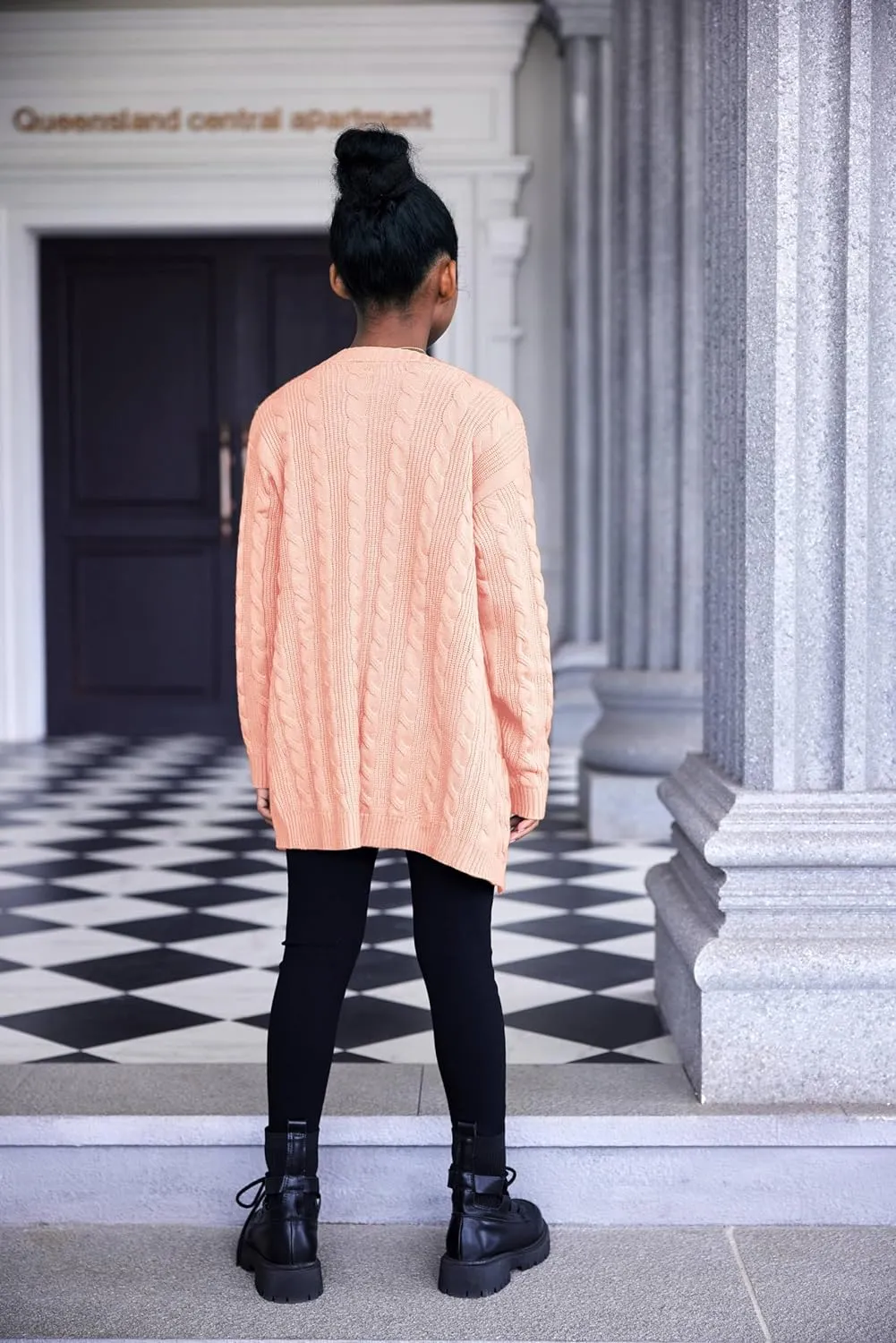 Arshiner Girls Open Front Cardigan Long Sleeve Sweater Coat with Pockets