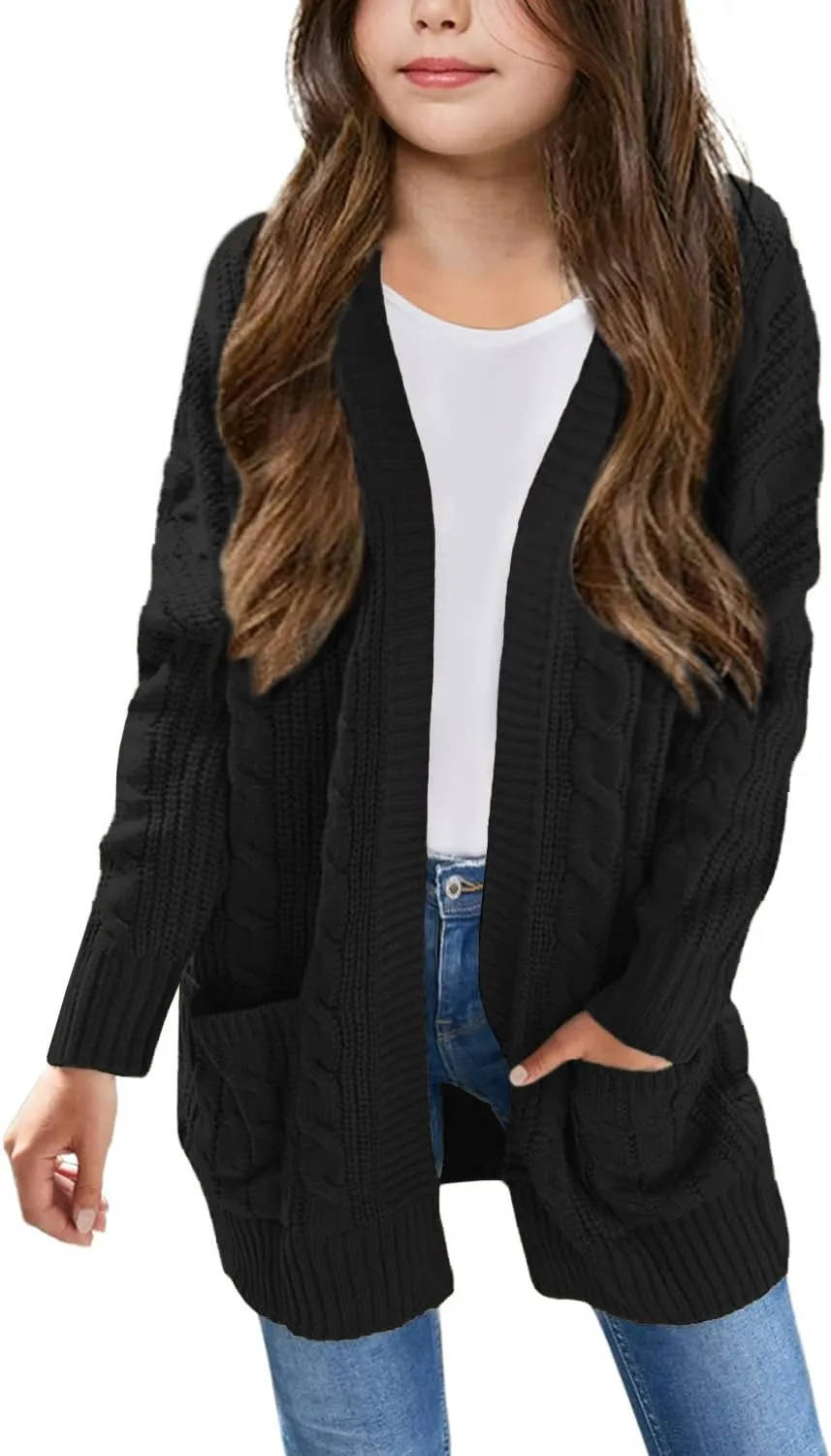 Arshiner Girls Open Front Cardigan Long Sleeve Sweater Coat with Pockets