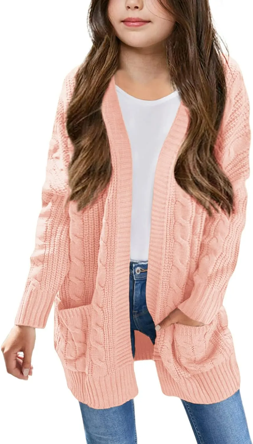Arshiner Girls Open Front Cardigan Long Sleeve Sweater Coat with Pockets