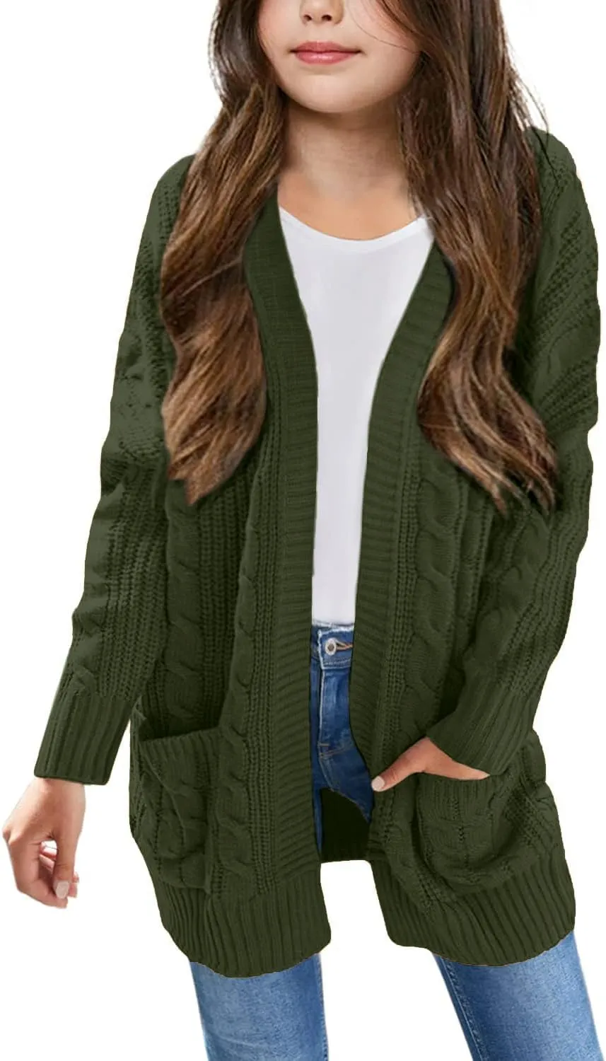 Arshiner Girls Open Front Cardigan Long Sleeve Sweater Coat with Pockets