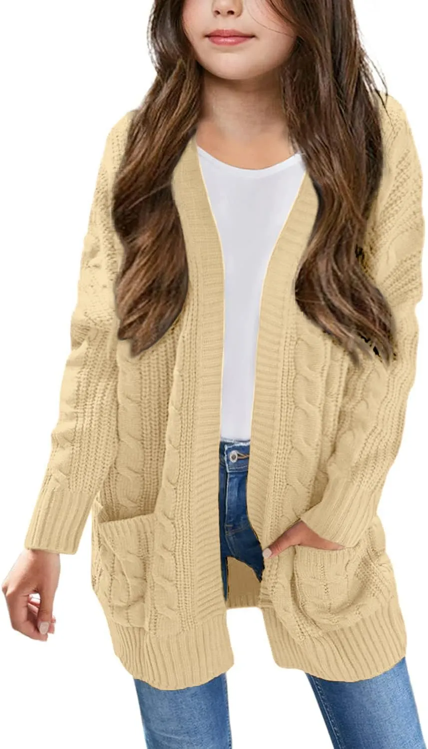 Arshiner Girls Open Front Cardigan Long Sleeve Sweater Coat with Pockets