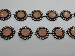 Beige Flower Stone Studded Plastic Lace with Enamel Fill- 20 mm