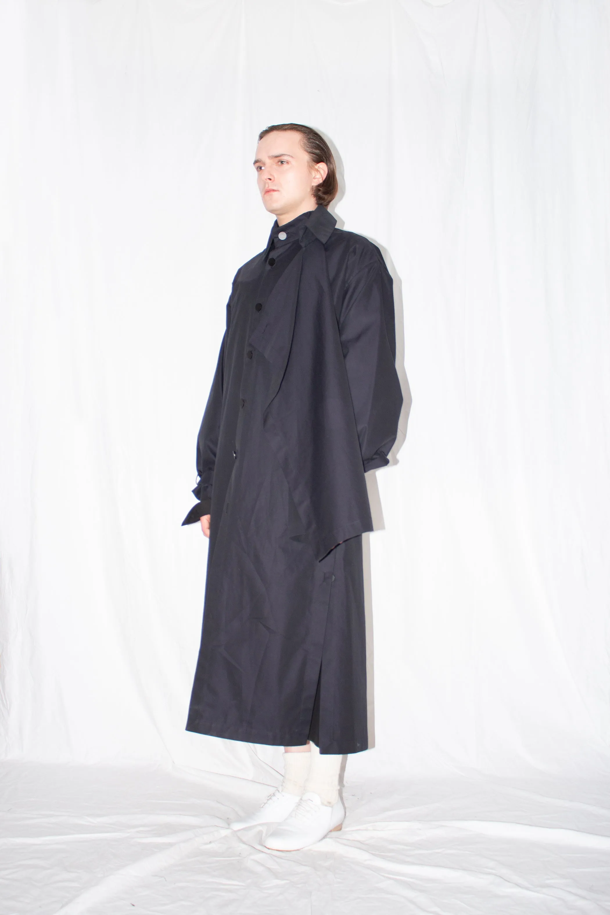 Black Asymmetric Twill Coat
