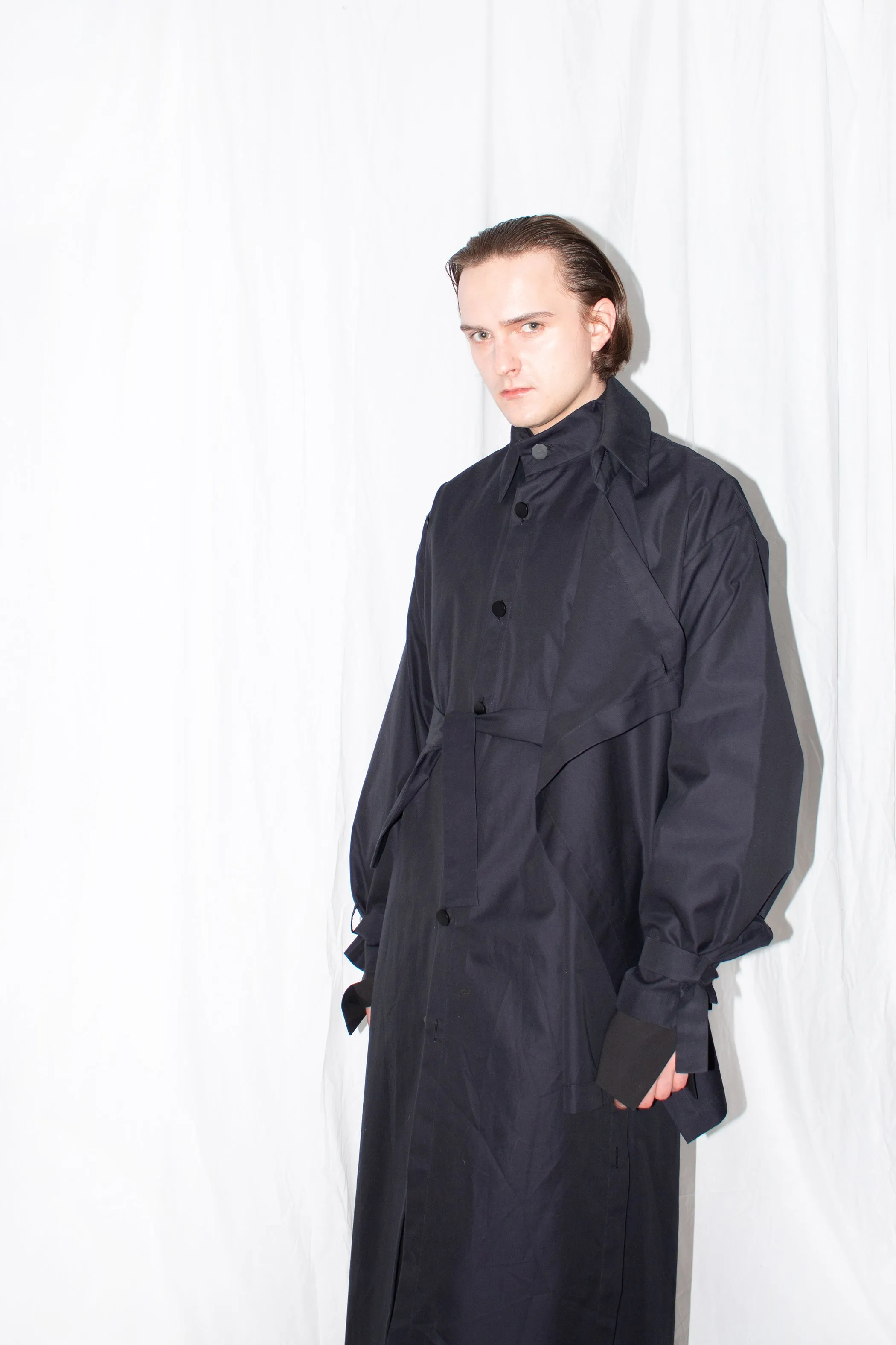 Black Asymmetric Twill Coat