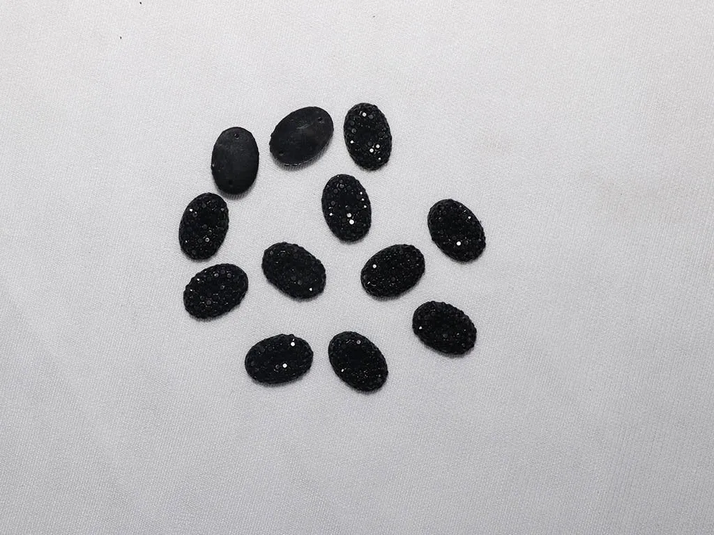 Black Designer Oval Plastic Stones - 10x14 mm