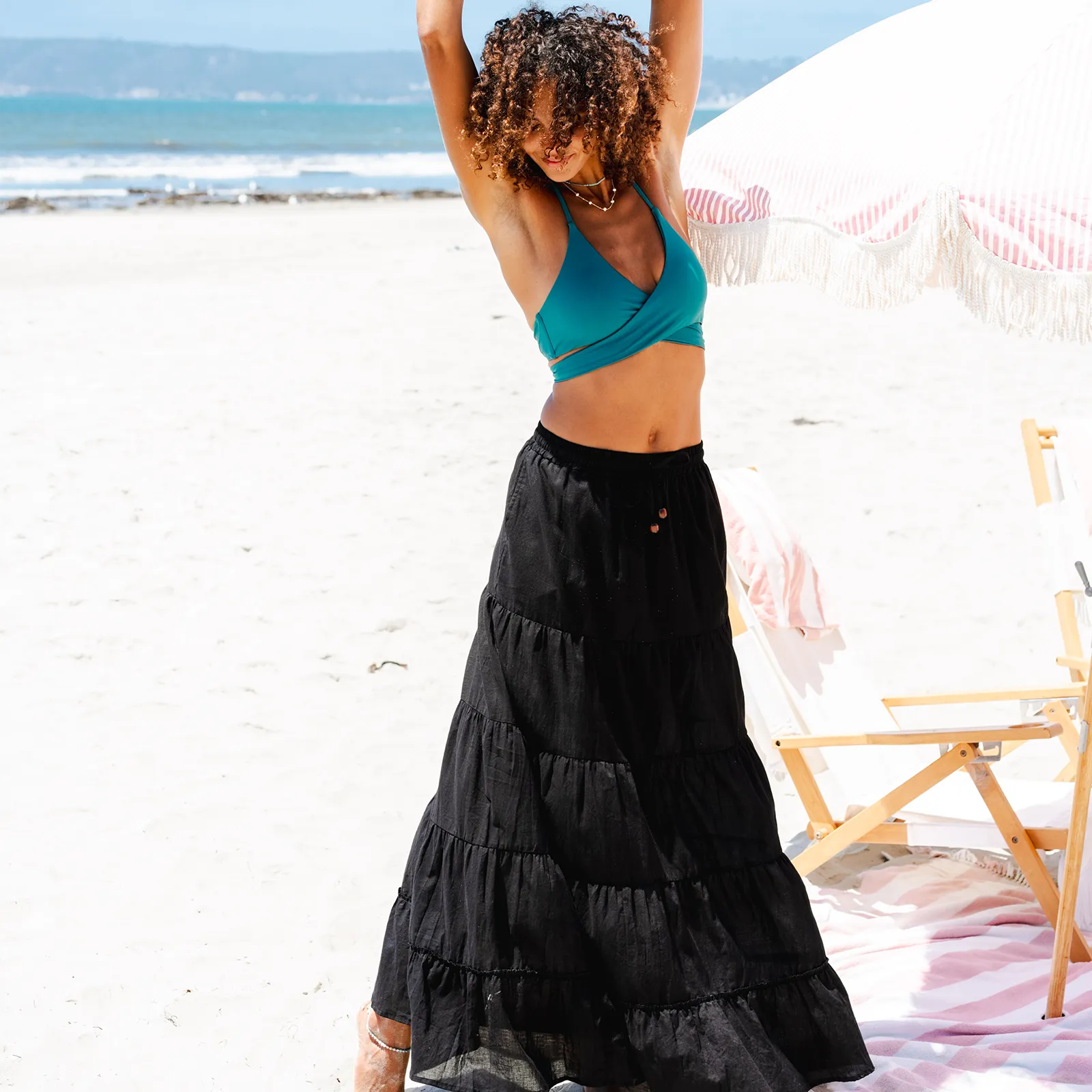Black Shipwrecked Maxi Skirt with Bead