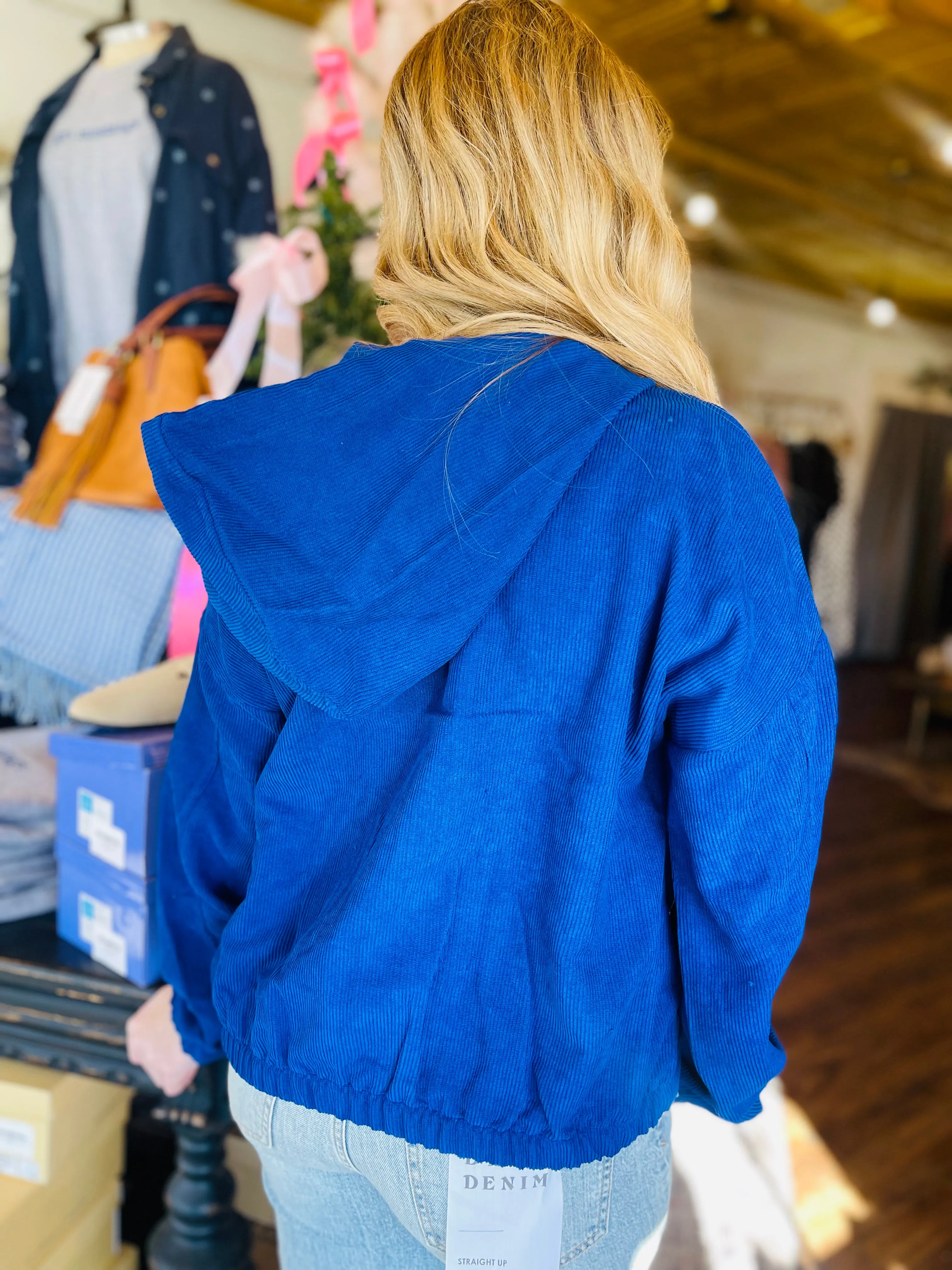 Blue Corduroy Zip Up Jacket