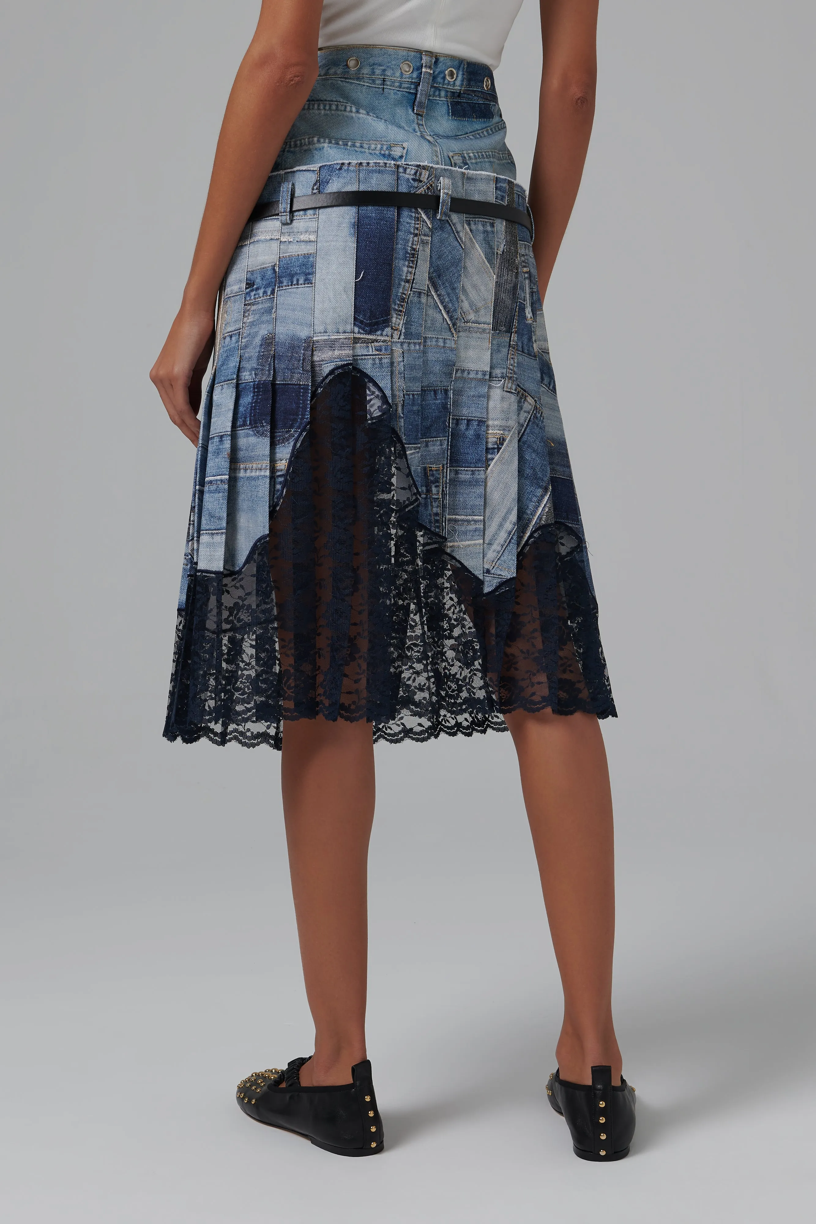 Blue Denim Print Midi Skirt