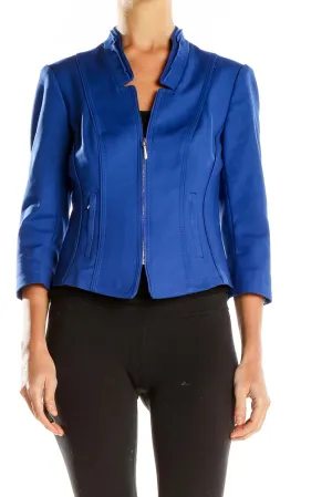 Blue Structured Zip-Front Blazer