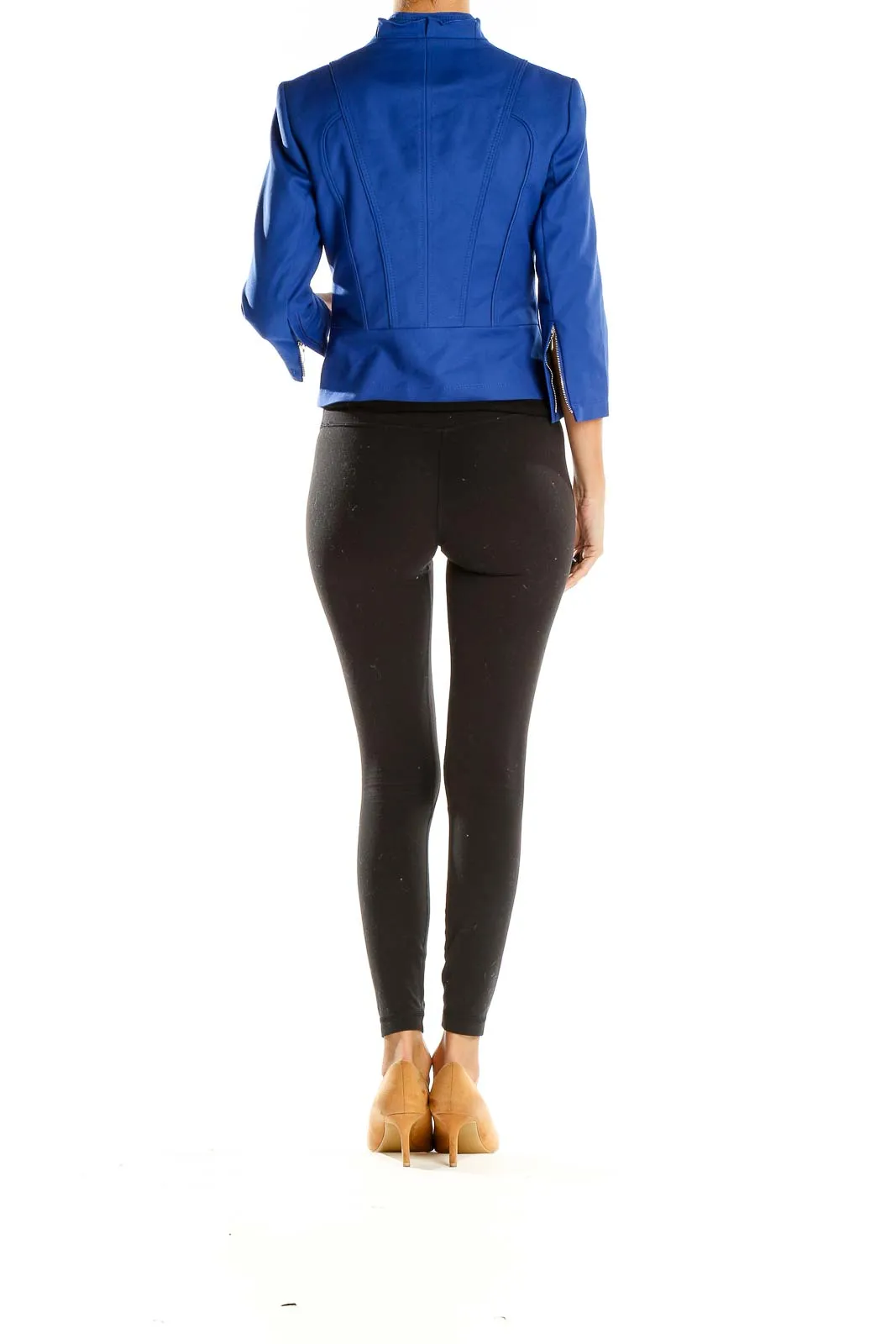 Blue Structured Zip-Front Blazer
