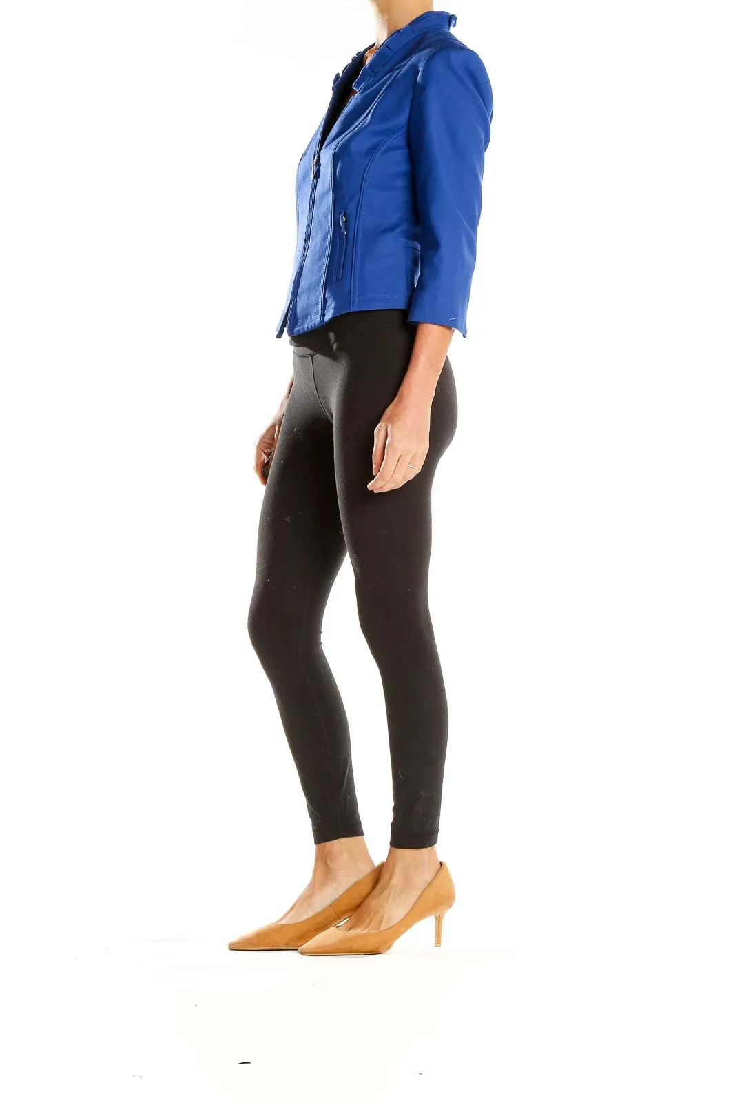Blue Structured Zip-Front Blazer