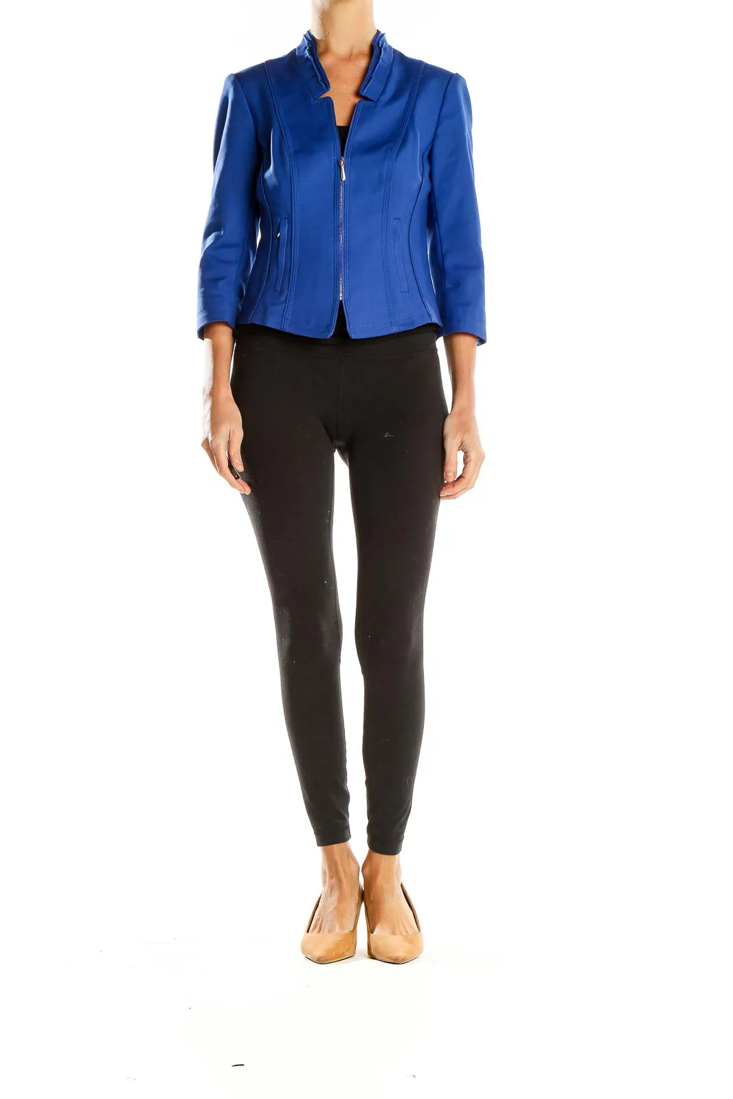 Blue Structured Zip-Front Blazer