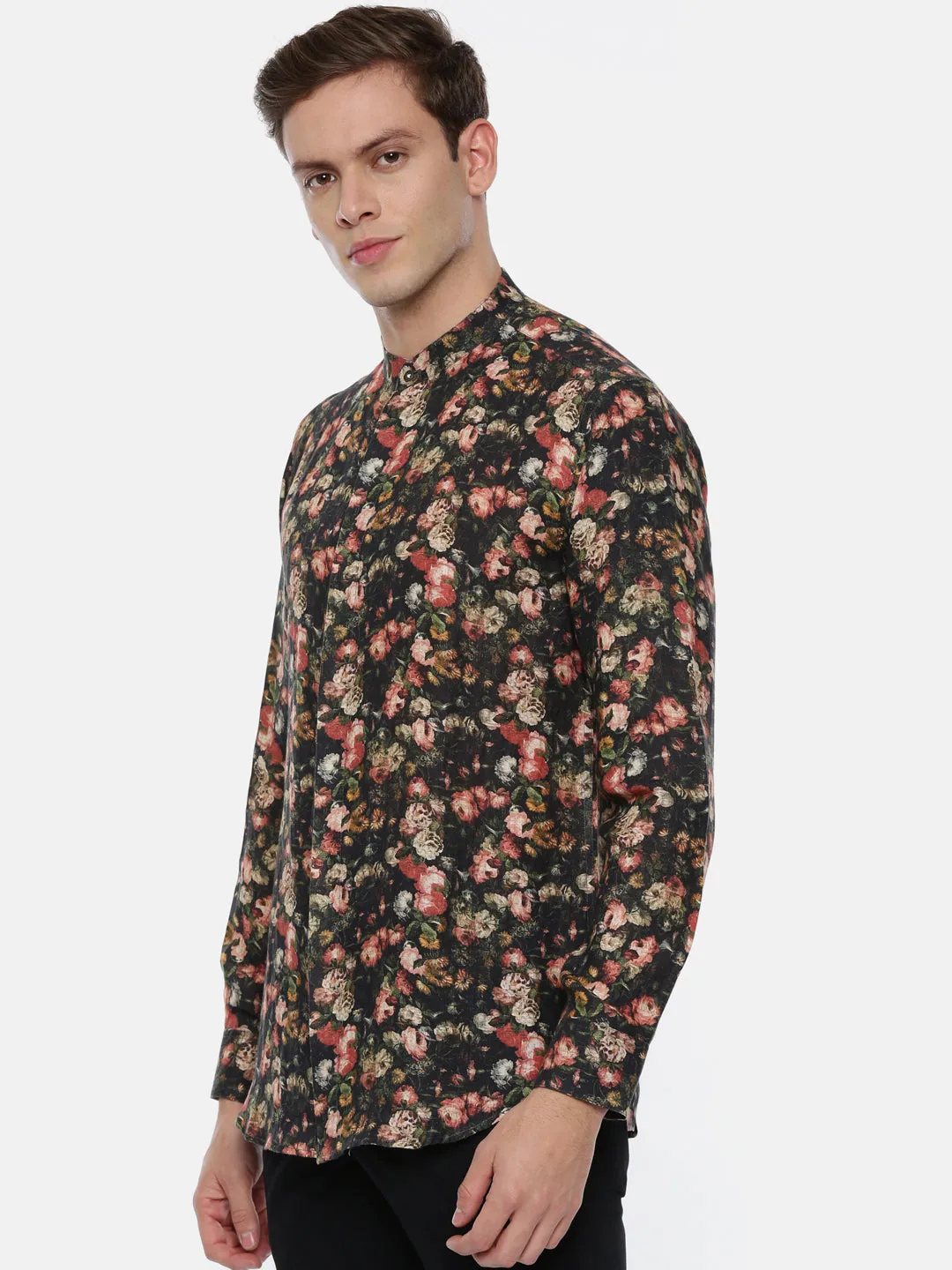 Bold Printed Black Linen Shirt - MM0767