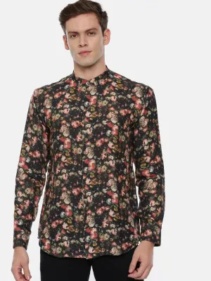 Bold Printed Black Linen Shirt - MM0767