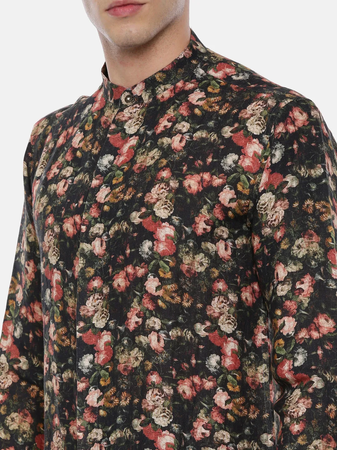 Bold Printed Black Linen Shirt - MM0767