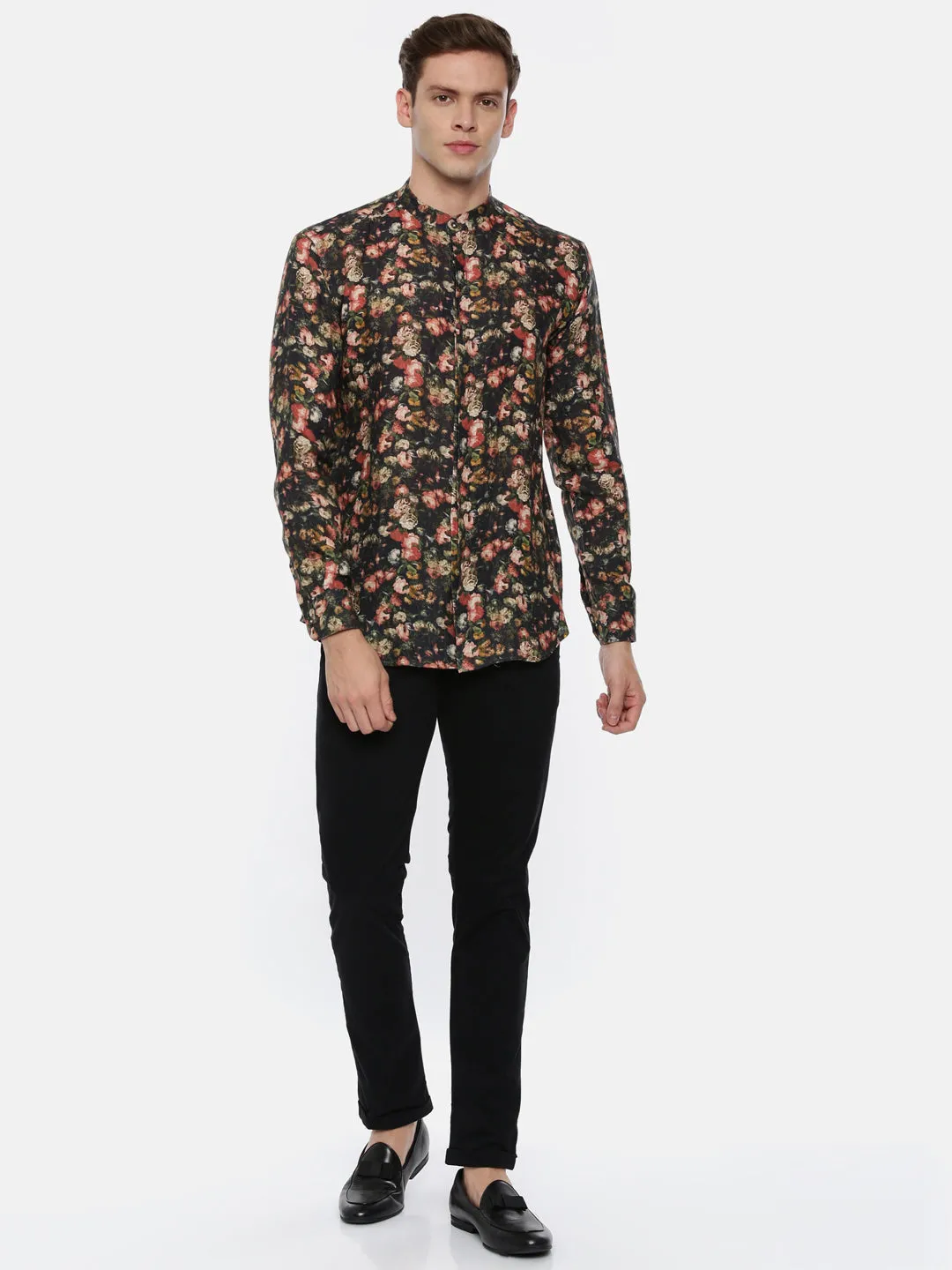 Bold Printed Black Linen Shirt - MM0767