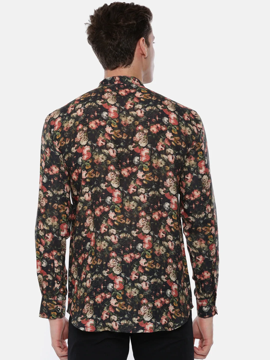 Bold Printed Black Linen Shirt - MM0767