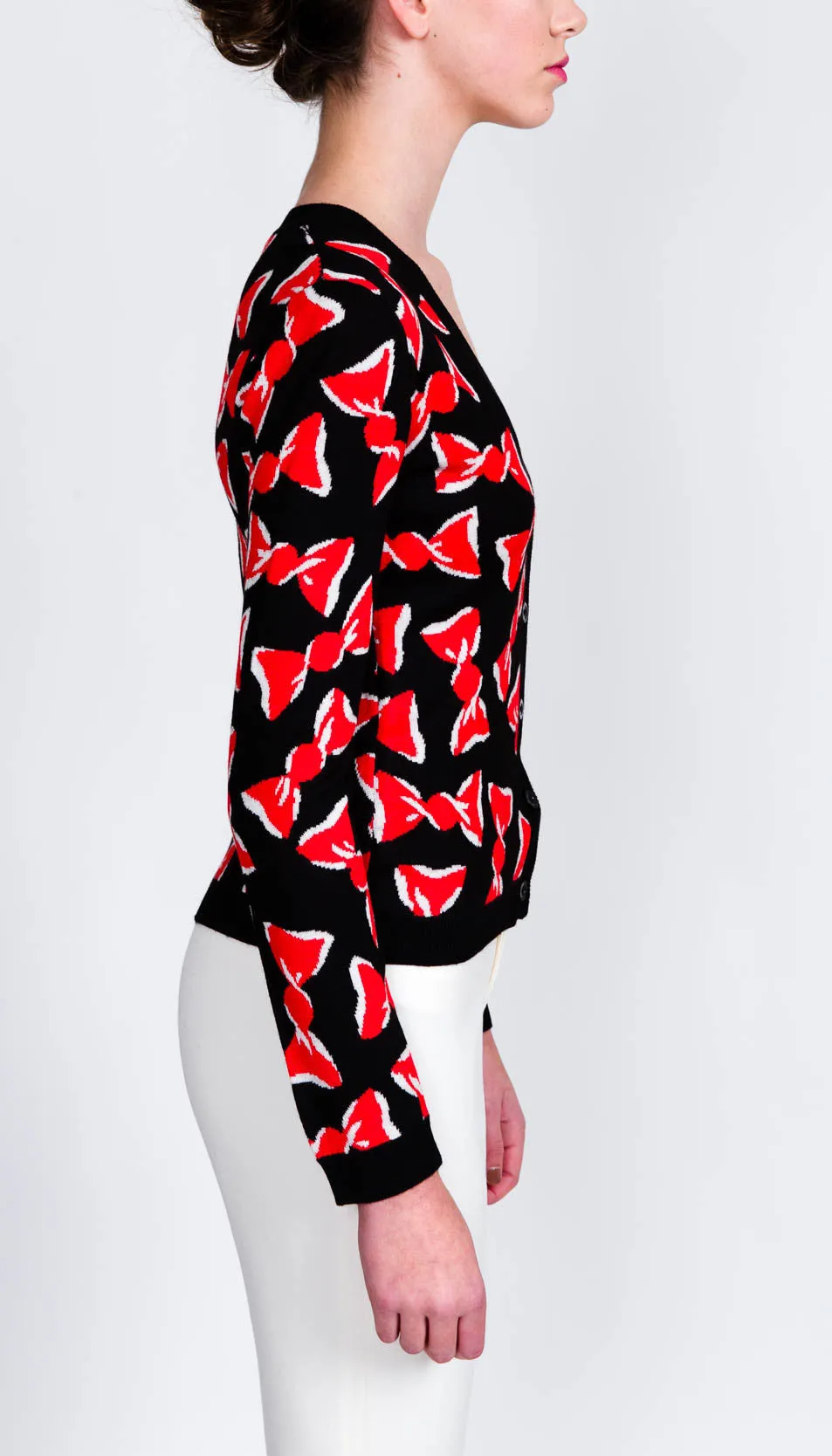Bow print knit cardigan