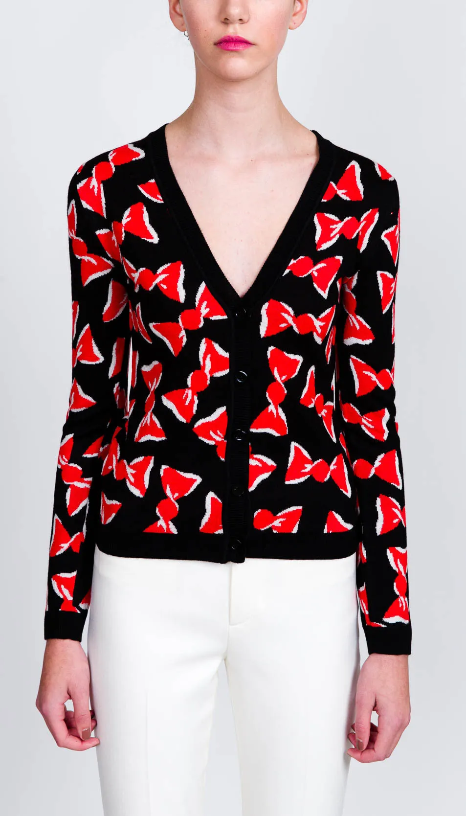 Bow print knit cardigan