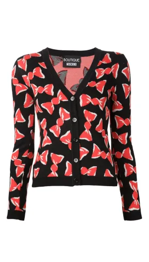 Bow print knit cardigan