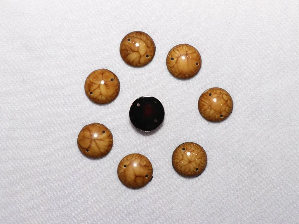 Brown Designer Circular Plastic Stones - 16 mm