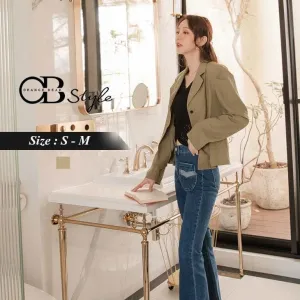 BUTTONS PUFF SLEEVE LONG SLEEVE RUCHED SUIT JACKETS