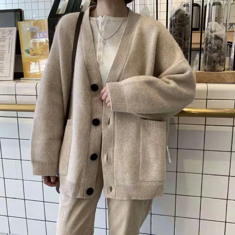 Cardigan Autumn V Neck Pockets Knitted Sweater Long