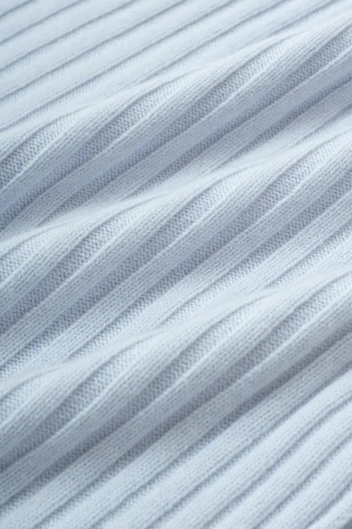 Charlotte Blue Turtleneck Cardigan in Merino Wool-Cashmere Rib Knit