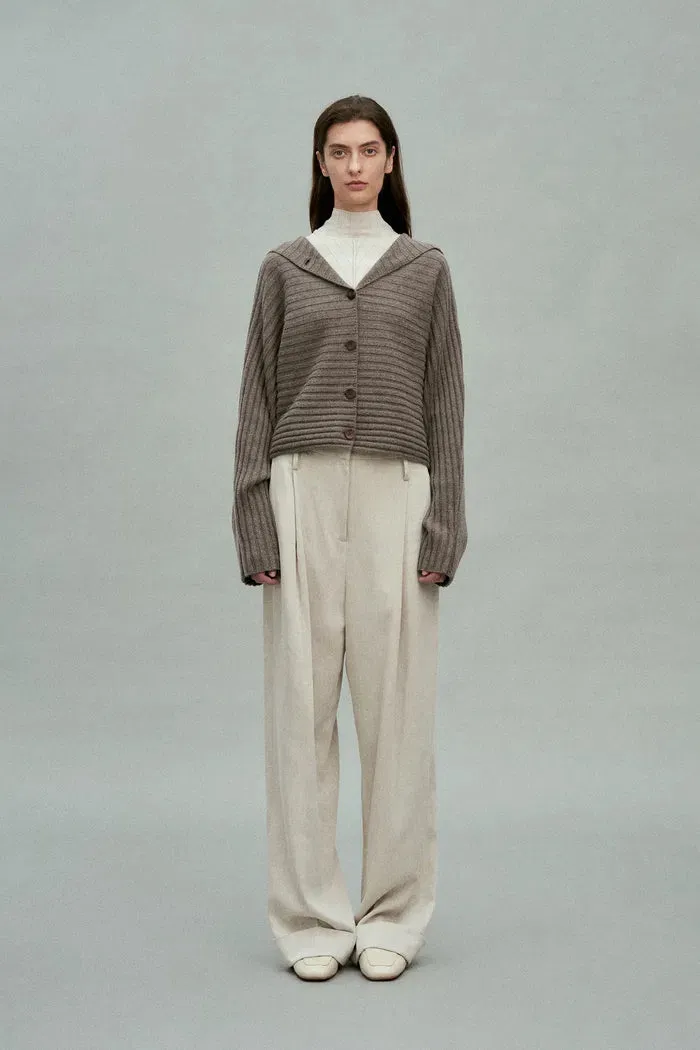 Charlotte Turtleneck Ribbed Knit Cardigan in Merino Wool-Cashmere