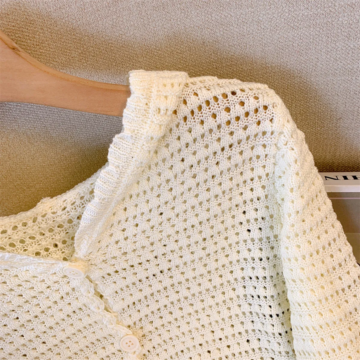 Chic Hollowed V-neck Hooded Cardigan