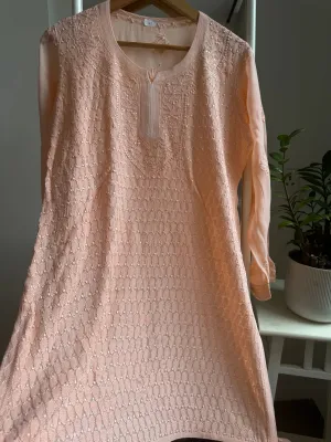 Chikankari Viscose Georgette short Top in Peach